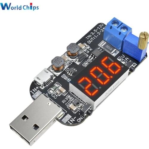 With Current USB Micro USB 5V to 3.3V 9V 12V 18V 24V Adjustable Buck-Boost Power Supply Voltage Regulator Module LED Display