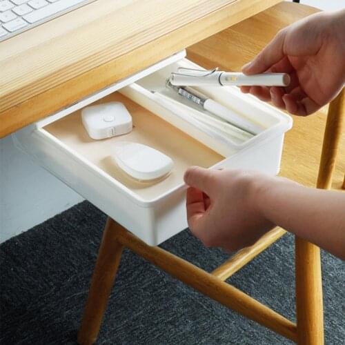 Self-Adhesive Under Desk Drawer Hidden Storage Box Makeup Organizer Home Office Under Desk Drawer Storage Tray Pencil Tray