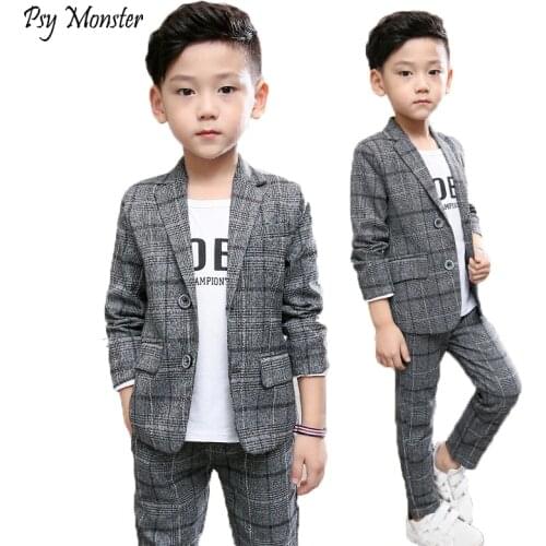 School uniform Dress for boys Formal Birthday Suits for Weddings Blazer Pants 2Pcs Kids Gentleman Party Child Clothing Sets F64