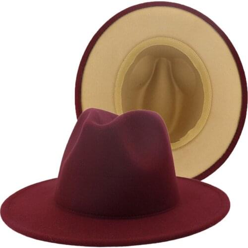 Fedora Hat Jazz Hats Cowboy Hat For Women And Men Double-sided Color Cap Red With Black Wool Bowler Hat Wholesale 2020