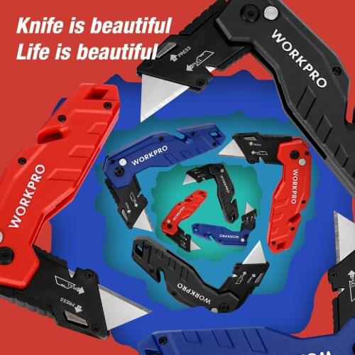 WORKPRO Heavy Duty Folding Utility Knife with Wire Stripper Quick-Change Mechanism Safety Lock and LED Light