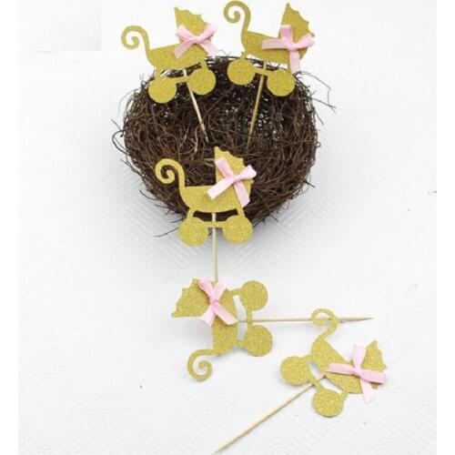 Cake toppers carriage golden paper cards banner for fruit Cupcake Wrapper Baking Cup tea party wedding decoration baby shower