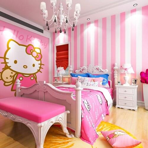Childrens Room Decoration Pink Kitty Princess Warm Girl Bedroom Wallpaper Home Decoration Wallpaper Custom Print