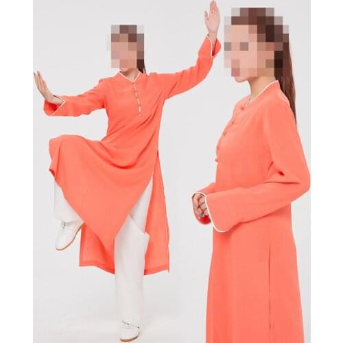 Top quality linen kung fu suits martial arts gown tai chi wushu uniforms clothing taijiquan taoist robe orange