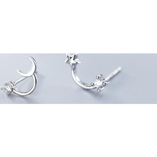 MloveAcc 925 Sterling Silver Star Moon Ear Studs Fashion Mini Silver Stud Earrings Female 2019 Party Jewelry Girlfriend Gifts