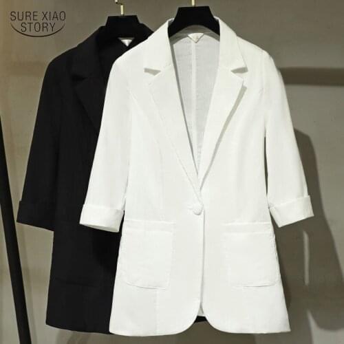 Summer Pocket Women Black Suit Coat 2021 Fashion Coats Autumn Korean Slim Long Sleeve Coats Elegant Casual Solid Suit Tops 17170