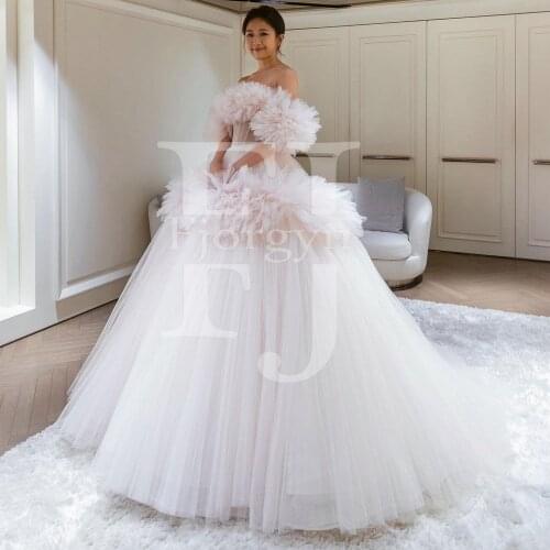 Designer Women Tulle Formal Dresses for Quinceanera vestido de 15 anos Ball Gown Dress 2021 Custom Made Ruffles Slash Neck