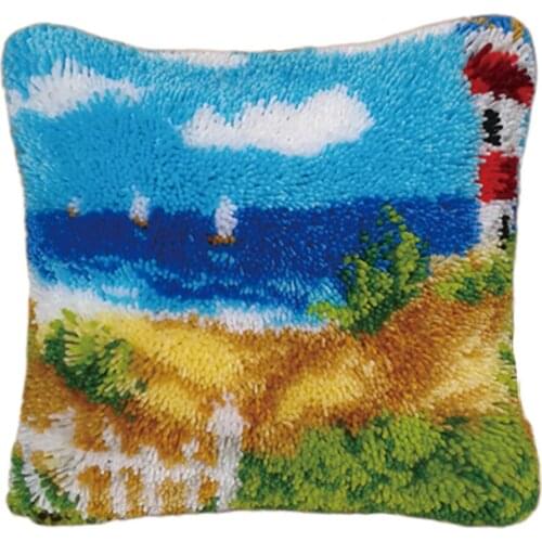 1 Set Seaside Landscape Latch Hook Kit with Basic Tools 17x17in Handicraft