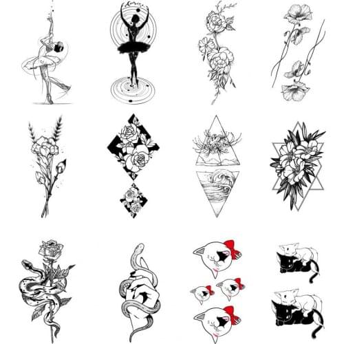 1PC Popular Women Tattoo Sticker Black White Temporary Beautiful Pattern Art Fake Water Transfer Body Art Decal