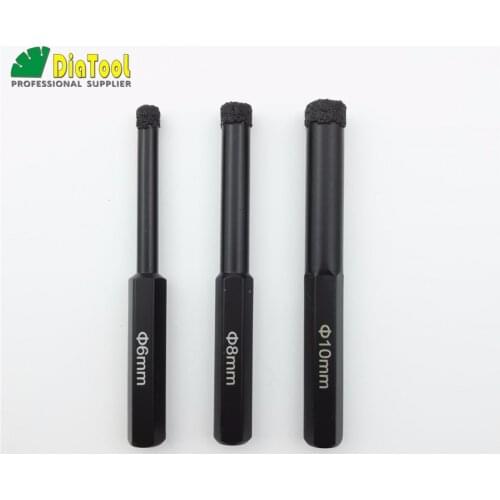 DIATOOL 1set/3pcs Hexagon shank diamond drill bits wet 6mm+8mm+10mm drilling granite marble masonry Vacuum Brazed wet Core bits