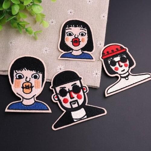 20pcs/lo Anime Embroidery Patch Fashion Girl Boy Man Woman Portrait Clothing Accessories Heat Transfer Badge Iron Clothes