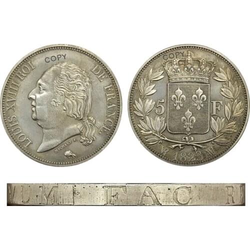 Aliexpress France Aliexpress France France Louis XVIII Head 5 Francs 1823 MA Brass Plated Silver Copy Coin