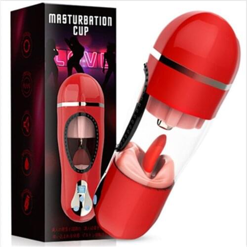 Automatic rotating vibration pocket vulva vagina + mouth tongue licking vibrator heated sound male masturbation cup penis suckin