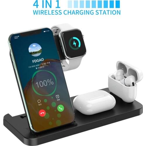 15W Qi Fast Wireless Charger Stand for IPhone 11 XR X 8 Apple Watch 4 In 1 Foldable Charging Dock Station for Airpods Pro IWatch