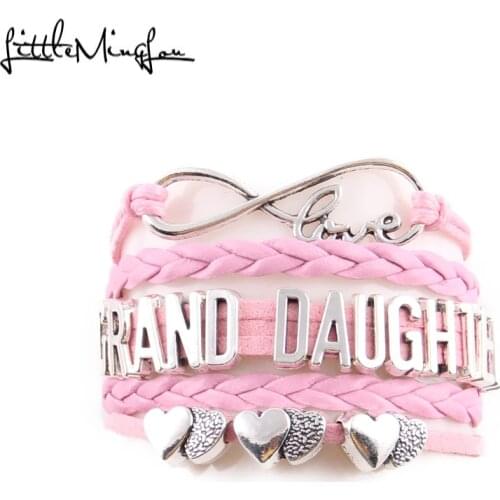 Little MingLou Infinity love Grand Daughter Bracelet Heart Charm leather wrap bracelets & bangles for Women jewelry family gift