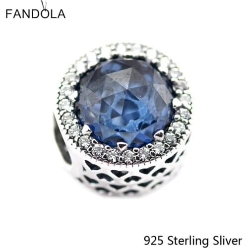 CKK Radiant Hearts, Moonlight Blue Crystal Charms 925 Sterling Silver Beads Original Jewelry Fits For Bracelets
