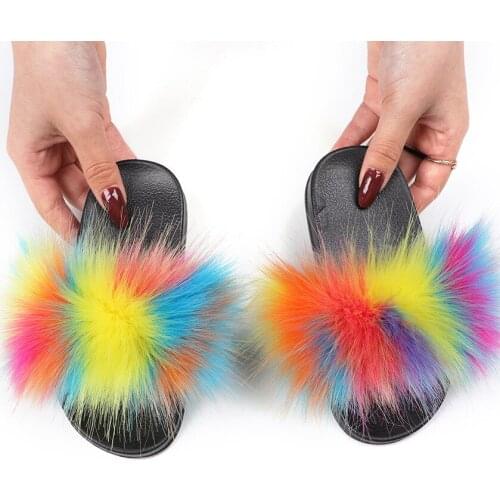 Children Faux Fur Slippers Girls Furry Sandals Boys Fur Slides Child Fluffy Home Slippers Girls House Floor Flip Flops FS007