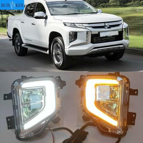 2PCS LED DRL Daytime Running Lights Fog Lamp Cover with Yellow Turn Signal Lamp For Mitsubishi Triton L200 2019 2020