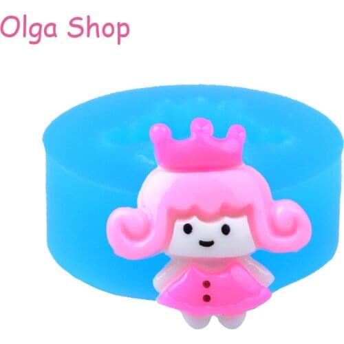FYL256 Lovely Girl Silicone Mold with Crown Sugarcraft Cupcake Topper Polymer Clay Gum Paste Resin Soap Candles Wax