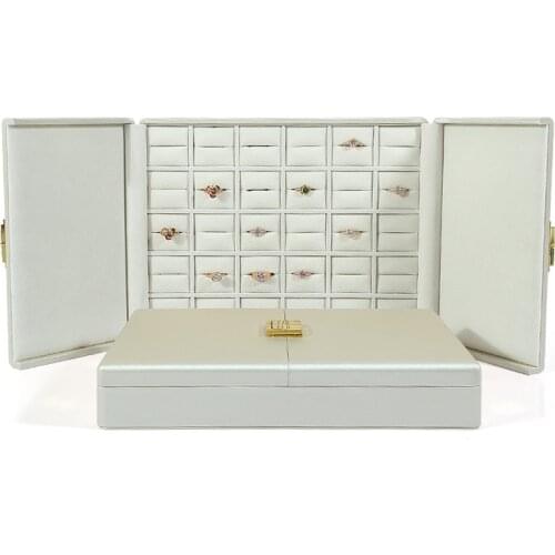 Leather double open jewelery trays covered platters dust rings necklaces bracelets watch storage box