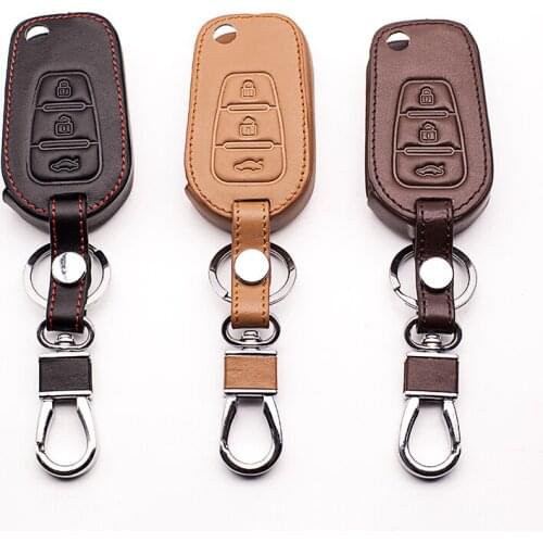 Classic design top layer leather remote control key cover case protection bag folding for LiFan X60 Auto Accessories 3 buttons