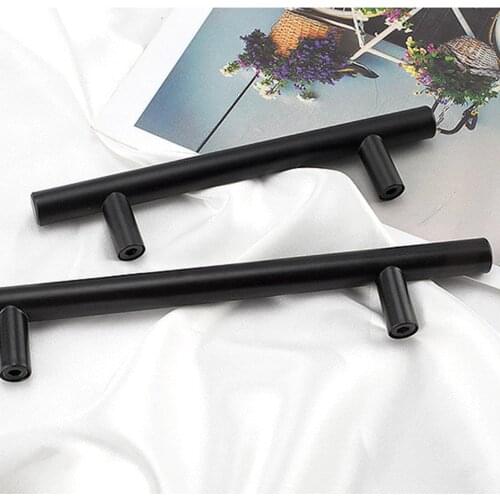 2~12 In Matt Black Stainless Steel Handles Kitchen Door Cabinet T Bar Drawer Cabinet Wardrobe Door Pull Handl Furniture Hardware