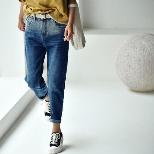 MICOCO N2110C Korean version fashion Wash gradient color comfortable micro - elastic cone shows skinny nine - minute jeans