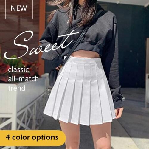 Sweet Solid Pleated High Waist Mini Skirts Girls Student School Uniform Korean Harajuku Classic Tennis Skater Flared Short Skirt