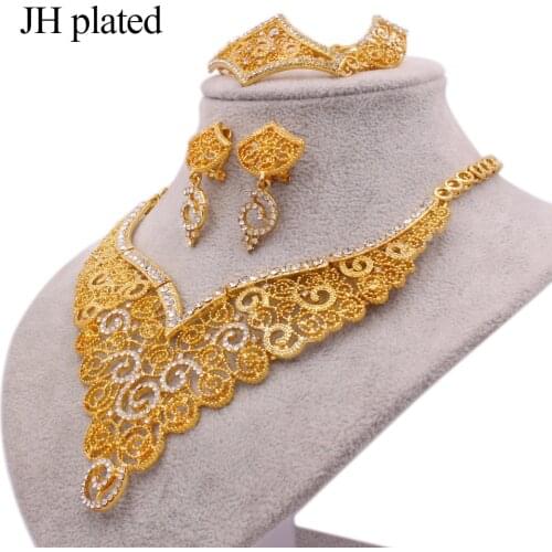 Jewelry set new 24K gold color for women African Indian Dubai bridal wedding gifts necklace bracelet earrings ring jewelery sets
