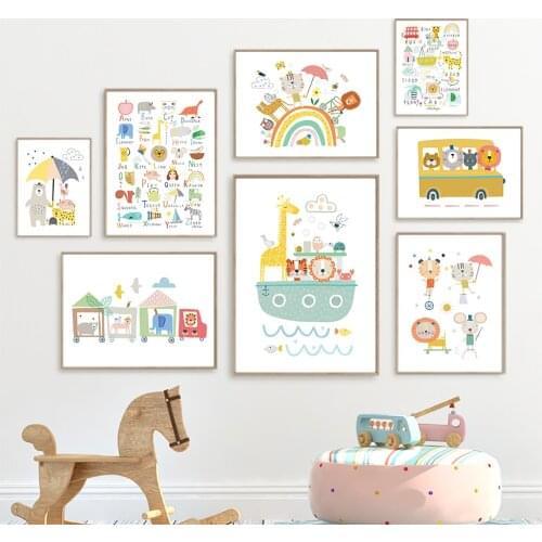 Number Lion Tiger Giraffe Bird Fox Bear Pig Dog Wall Art Canvas Painting Nordic Posters And Prints Wall Pictures kids Room Decor