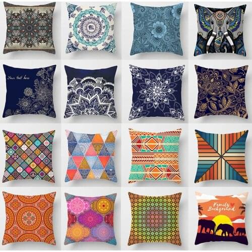 Pillowcase Mandala Ethenic Printed Pillow Cushion Cover Peach Skin Decorative Throw Pillows Cover for Sofa Decor Home 45*45cm/pc