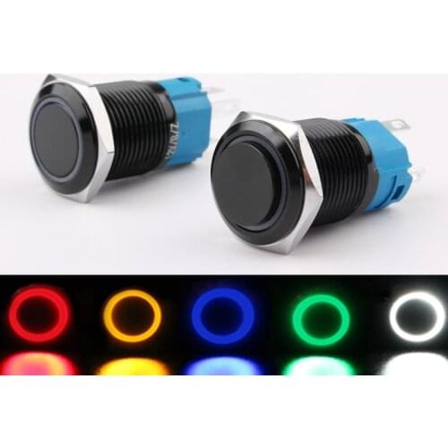 16mm Black Oxide Metal Push Button Switch with LED Light Self-locking/Self-reset Car/computer/doorbell 3V 6V 12V 24V 110V 220V
