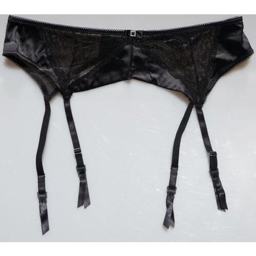 Women Garters Black Lace Satin Rhinestone Bow Women/Female Sexy Garter Belts for Stockings, Underwear Sexy Lingerie L GA1104