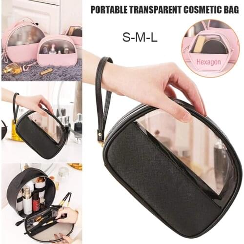 Portable Travel Cosmetic Storage Bag PU Leather Transparent Handbag for Women Girls -OPK