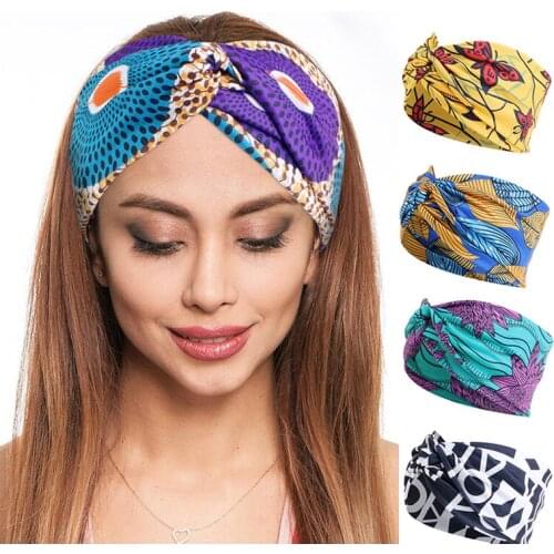 New African Floral Print Headband Twist Style Womens Sports Yoga Elastic Hairband Fashion Salon Make Up Hair Wrap Headwear