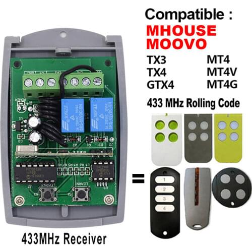 Gate Garage Receiver MHOUSE GTX4 TX4 GTX4C 433MHz Remote Control Rolling Code Receiver 2 CH 433.92 12v-24v DC High Quality