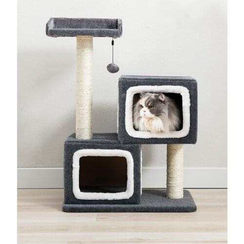 Simple Double Litter Cat Climbing Frame Cat Litter Cat Scratching Board Scratching Post Jumping Platform Solid Wood Column