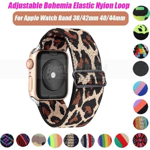 Adjustable Elastic Nylon solo Loop bracelet iWatch series 3 4 5 6 2 se Scrunchie Strap for Apple watch band 44mm 40mm 38mm 42mm