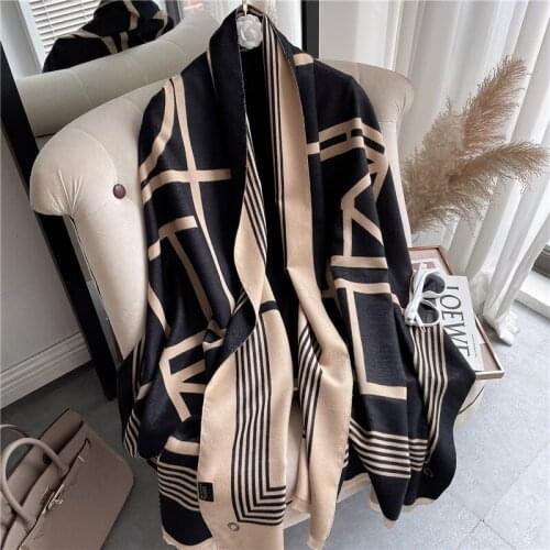 2021 Luxury Brand Cashmere Scarf Hijab Women Print Double-sided Thick Warm Winter Blanket Female Shawl Wrap Bufanda