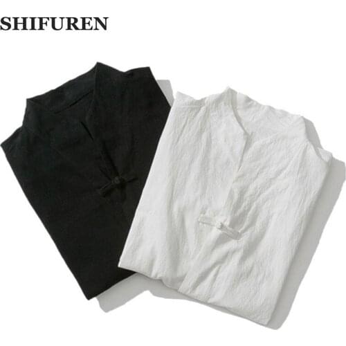 SHIFUREN 2019 New Spring Breathable Men Linen Cotton Shirts Chinese Tradition Long Sleeve Kung Fu Tang Male Social Shirts Tops