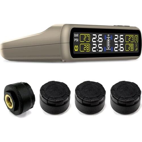 T881X-TL Solar Car TPMS Alarm Tire Pressure Monitor Solar Charger With 4 External Sensor Auto Security Systems LCD Display
