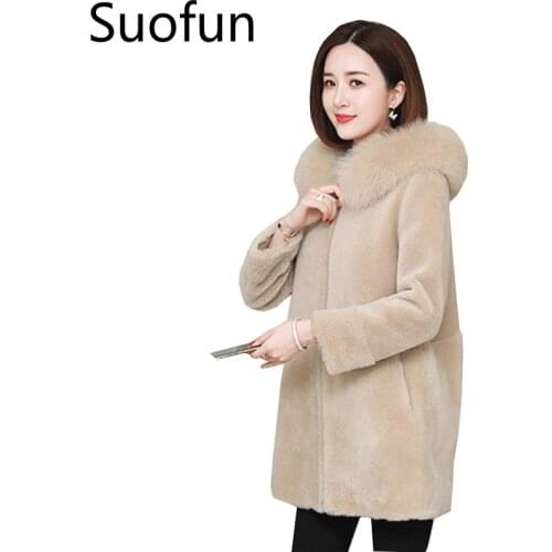 Suofun Thicken Loose Plus Size Fur 2021 Fashion New Womens Jacket Medium-length Warm Winter Parka Hooded Coat Female Overcoats