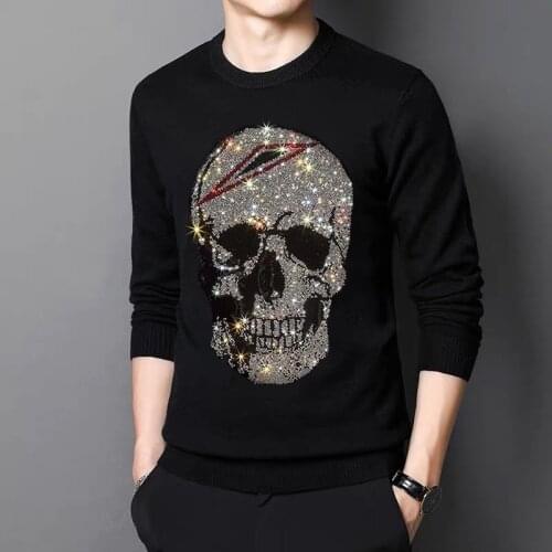 Knitted Crop Autumn Mens Sweater Black Young Fashion Slim Wool Casual Heavy Craft Hot Diamond Style Top Quality