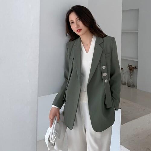 Women Autumn Work Office Lady Suit Blazer Feminino Business Femme Casual Green Notched Belted Jacket Blazers Coat Mujer