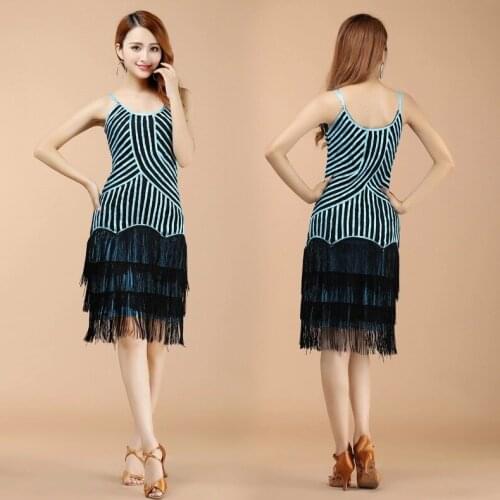 2016 New Latin Dance Costume Clothes Sequins&Tassel women Latin Dress Club dress Party Wears 3 colors free shipping