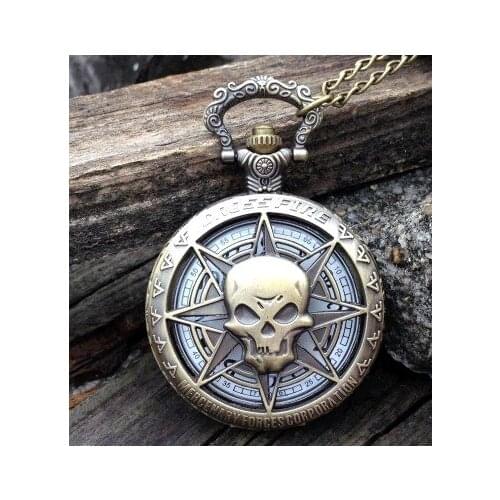 Hot Sale Vintage Antique style anime Cross Fire quartz pocket watch necklace with chain Mens gift