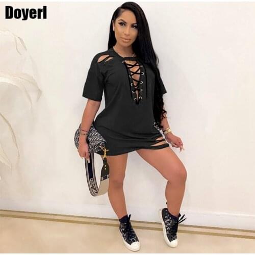 Black Plus Size T Shirt Dress Women Cotton Basic Short Sleeve Lace Up Mini Casual Dress Streetwear Loose Oversized Short Dress