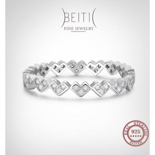 Beitil Romantic Fashion Real 925 Sterling Silver Clear CZ Love Hearts Finger Ring For Women Wedding Engagement Jewelry Gift
