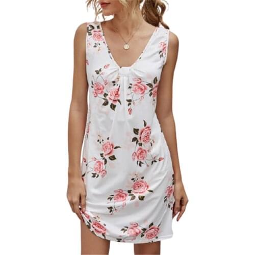 5XL Oversized Summer Dress Womens Boho Beach Print Dress Sexy Sleeveless V-Neck Loose Casual A-line Dress Mini Sundress Vestidos
