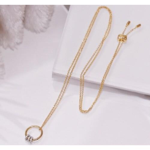 SLJELY 925 Sterling Silver Yellow Gold Color Circle Pendant Necklace with Sliding hoops Pave Cubic Zirconia Women Luxury Jewelry